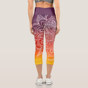 Leggings Capri Eggplant orange et blanc Mandala Yoga Capri