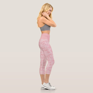 Leggings Capri Élégance de dentelle rose pâle rose et blanc
