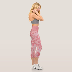 Leggings Capri Élégance de dentelle rose pâle rose et blanc