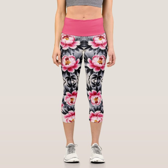 Leggings Capri Élégance en fleurs : Imprimé d'harmonie florale (Recto)