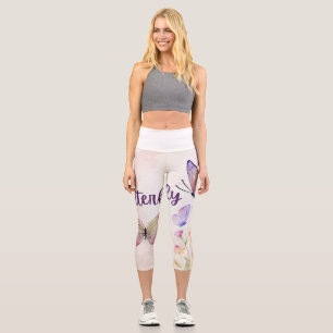 Leggings Capri Élégance en floraison : Rose & Papillon