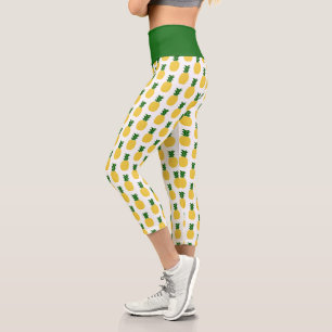 Leggings Capri Élégant ananas tropical jaune et vert
