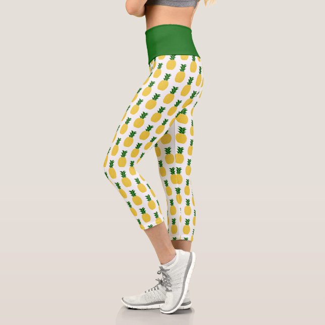 Leggings Capri Élégant ananas tropical jaune et vert (Gauche)