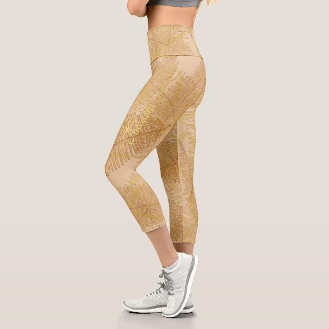 Leggings Capri Élégant Arrière - plan de la feuille d'or (Gauche)
