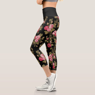Leggings Capri Élégant Arrière - plan noir-rose Vintage