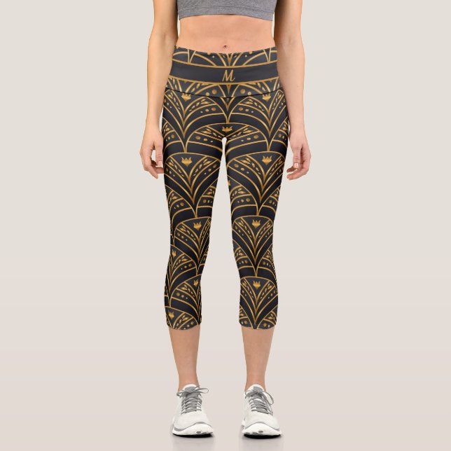 Leggings Capri Elégant Black Gold Personnaliser Moderne Personnal (Recto)