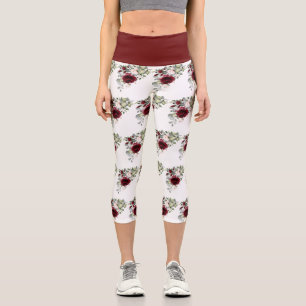 Leggings Capri Elégant Burgundy Blush Aquarelle Motif