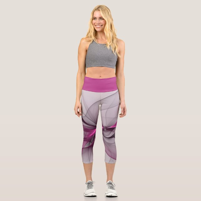 Leggings Capri Elégant Chaos Moderne Abstrait rose Fractal Art (Recto)