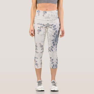 Leggings Capri Elegant Cherry Blossom Bamboo Floral White