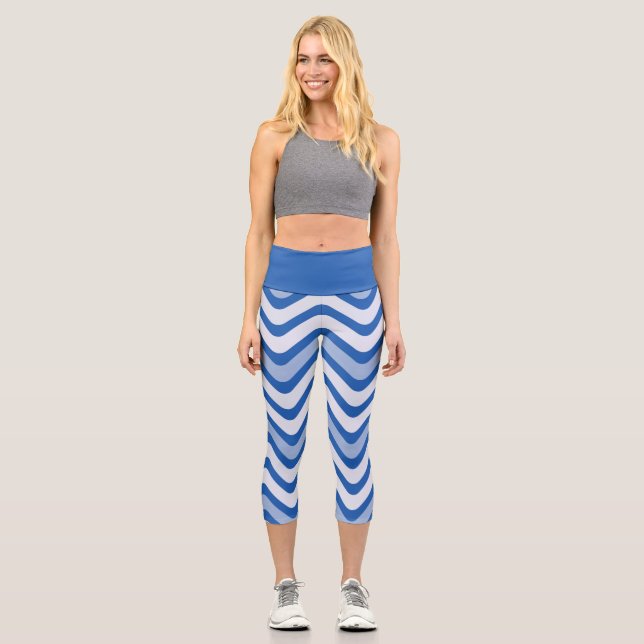 Leggings Capri Élégant exercice de yoga Motif Chevron Blue Wavy (Recto)