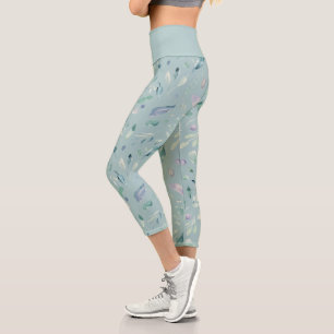Leggings Capri élégant feuillage bleu hiver