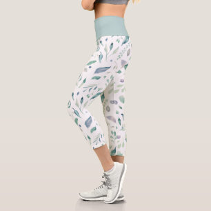 Leggings Capri élégant feuillage bleu hiver