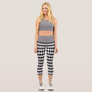 Leggings Capri Élégant losanges géométriques harlequin noir et bl
