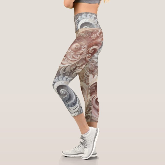 Leggings Capri Élégant Motif de dentelle Pastel Gradient (Gauche)