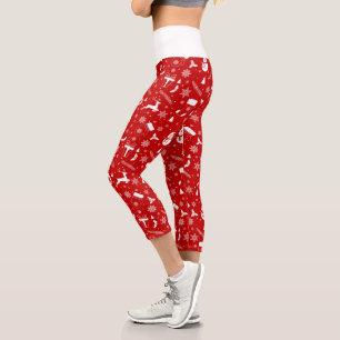 Leggings Capri Élégant Motif de Noël rouge et blanc