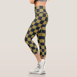 Leggings Capri Elégant or et bleu marine À damiers Motif
