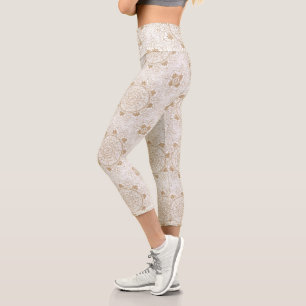 Leggings Capri Elégant or Oeil Soleil Lune Mandala Blanc