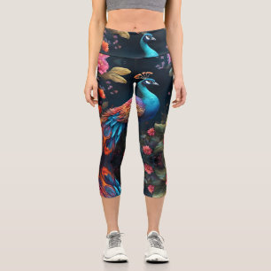 Leggings Capri Elégant paon bleu dans Jardin coloré