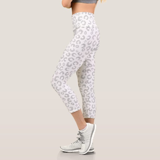 Leggings Capri Élégant Parties scintillant d'argent Motif Leopard (Gauche)
