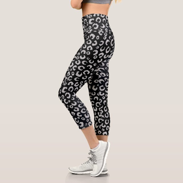 Leggings Capri Élégant Parties scintillant d'argent noir Motif lé (Gauche)