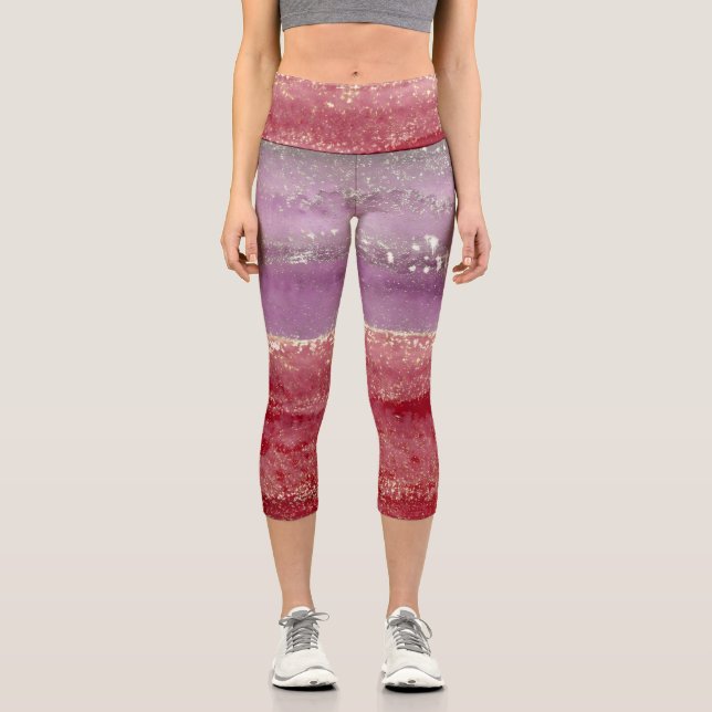 Leggings Capri Elegant purple and gold glitter (Recto)
