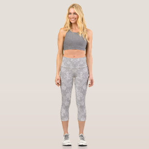 Leggings Capri Élégant Romantique Chic Floral Damask-Grey