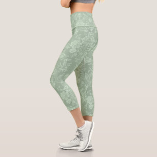Leggings Capri Élégant romantique chic floral vert Damask-Sage