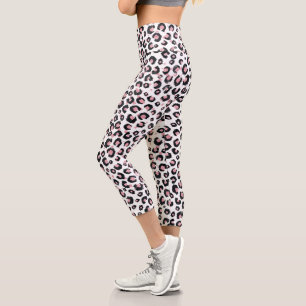 Leggings Capri Élégant Rose Léopard Noir Motif