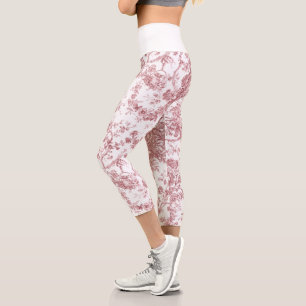 Leggings Capri Élégant Toile Florale Vintage Gravée rose