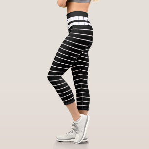 Leggings Capri Élégant Unique Noir Blancs Motif