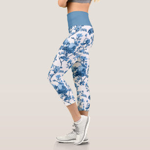 Leggings Capri Élégant Vintage bleu Rose floral chic