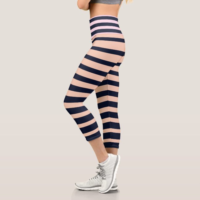 Leggings Capri Élégante bande de monogramme noir et rose (Gauche)