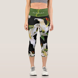 Leggings Capri Elégante Casablanca White Oriental Lilies