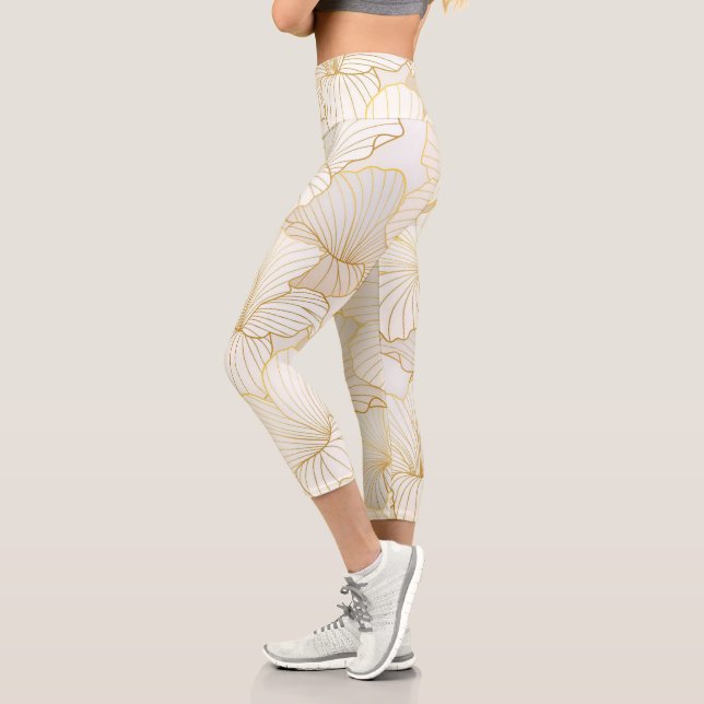 Leggings Capri Elégante collection moderne or blanc ligne florale (Gauche)