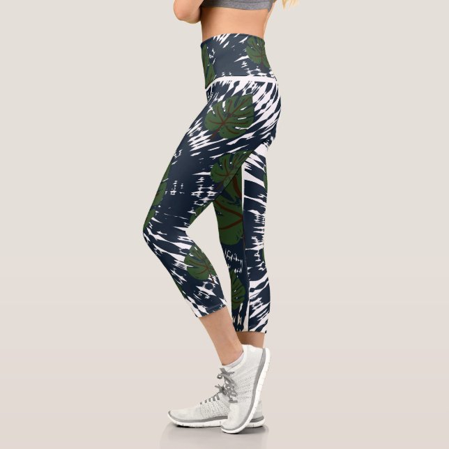 Leggings Capri Elégante Cravate classique et feuille de teint (Gauche)