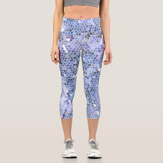 Leggings Capri Elégante mosaïque bleue glace, moderne (Recto)