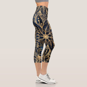 Leggings Capri Elégante Poinsettia Fleur Mandala Blue Design