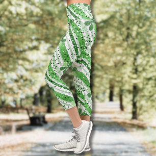 Leggings Capri Élégantes rayures vertes et blanches Shamrock Pail