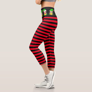 Leggings Capri elfe de Noël rayé rouge et noir