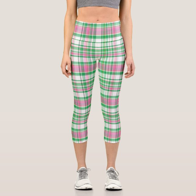 Leggings Capri Emerald Green Hot Pink Whelf Preppy Madras (Recto)