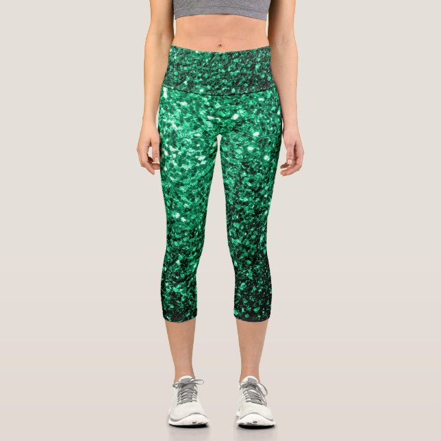 Leggings Capri Émeraude de parties scintillant verte (Recto)