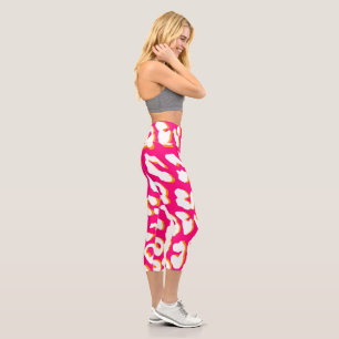 Leggings Capri Empreinte de léopard blanc rose orange