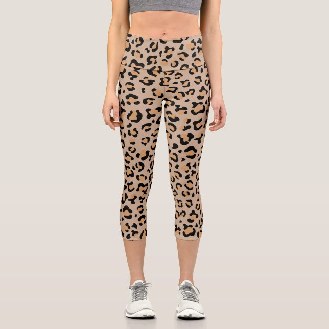 Leggings Capri Empreinte de léopard, Spots de léopard, Leopard Br (Recto)