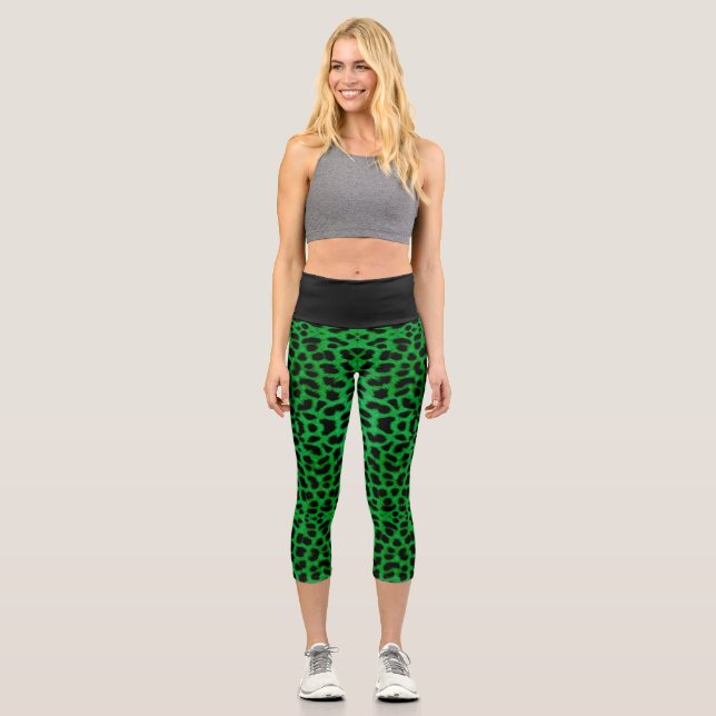 Leggings Capri Empreinte de léopard vert (Recto)