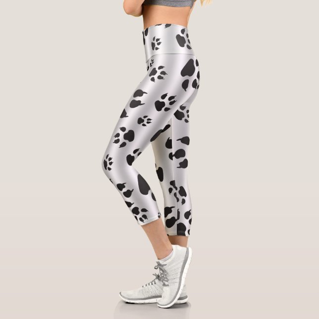 Leggings Capri Empreintes de pattes d'argent et de chien noir cha (Gauche)