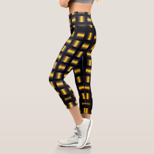 Leggings Capri en treillis doré noir et or