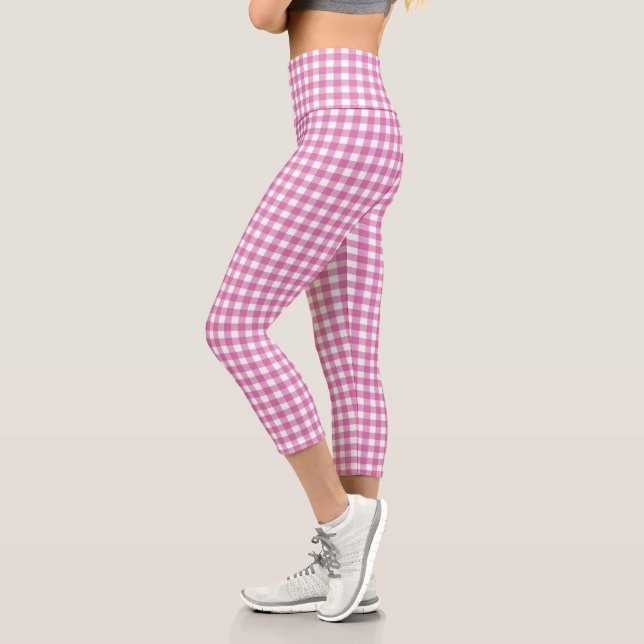 Leggings Capri En vichy rose et blanc (Gauche)