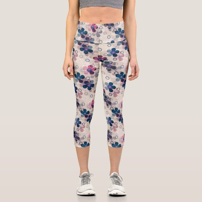 Leggings Capri Enfants Abstraits mignon dessin animé fleurs fleur (Recto)