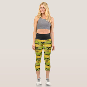 Leggings Capri Épi de maïs abstrait sur fond noir 