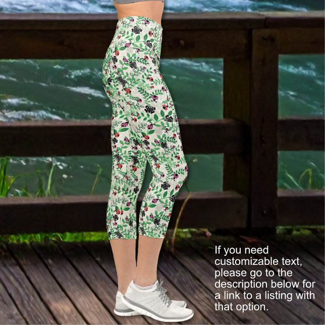 Leggings Capri Été - coccinelles, papillons feuilles- PAS DE TEXT (2A-Summer - Lady Bugs, Butterflies Leaves- NO TEXT Capri Leggings)